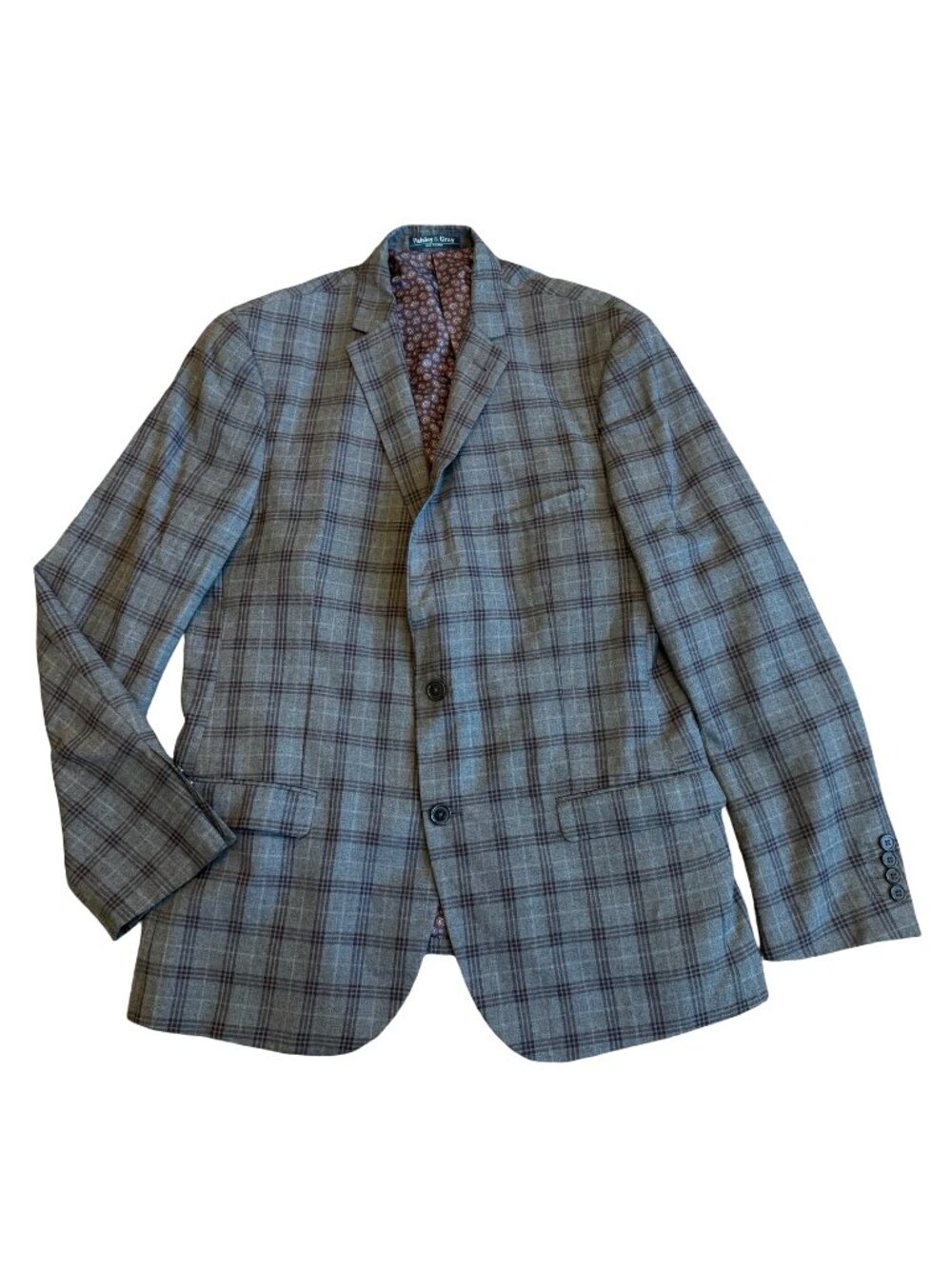 Paisley & Gray Grey Plaid Windowpane Sport Blazer Jacket Slim Fit Size 44R Men's